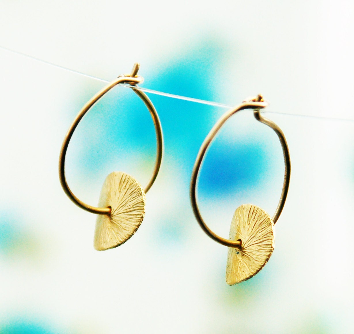 Gold hoop earrings, hoop earrings, hoop earings, gold hoops, simple hoop earrings, textured gold disc earrings, gold earrings