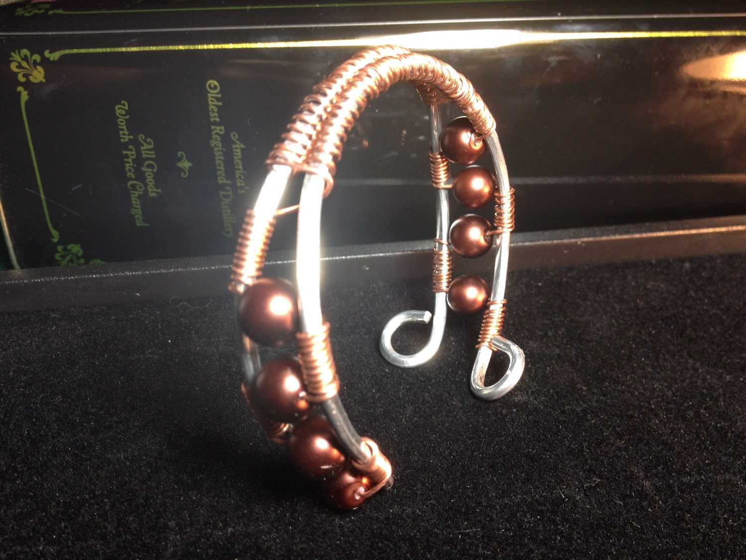 Aluminum Wire Cuff accented with beads and Copper Wire