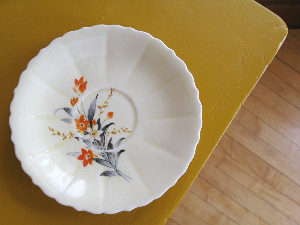 Lily Bouquet Trinket / Ring Dish - Pale yellow 1930's saucer with flowers
