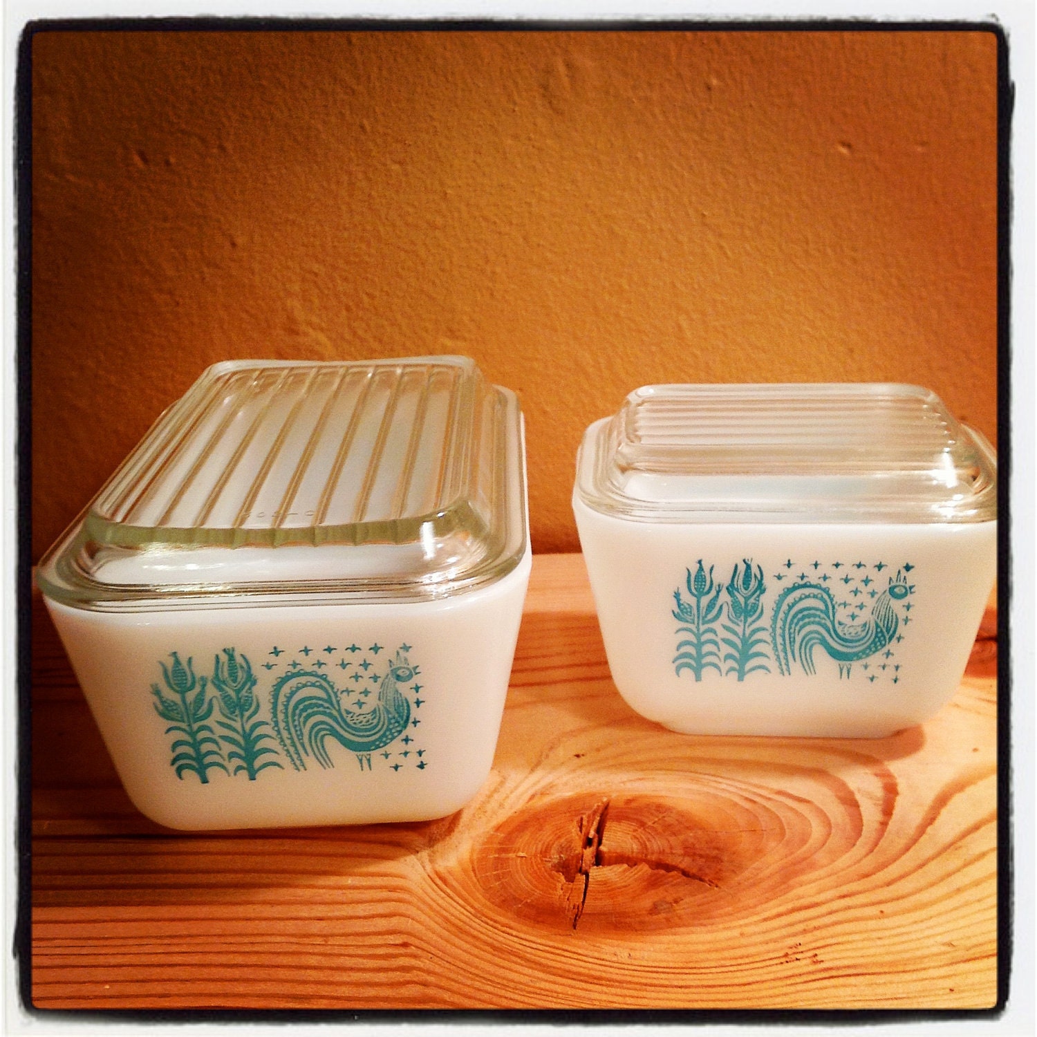 Pyrex Butterprint Refrigerator Dish Set with Lids//Rooster and Corn