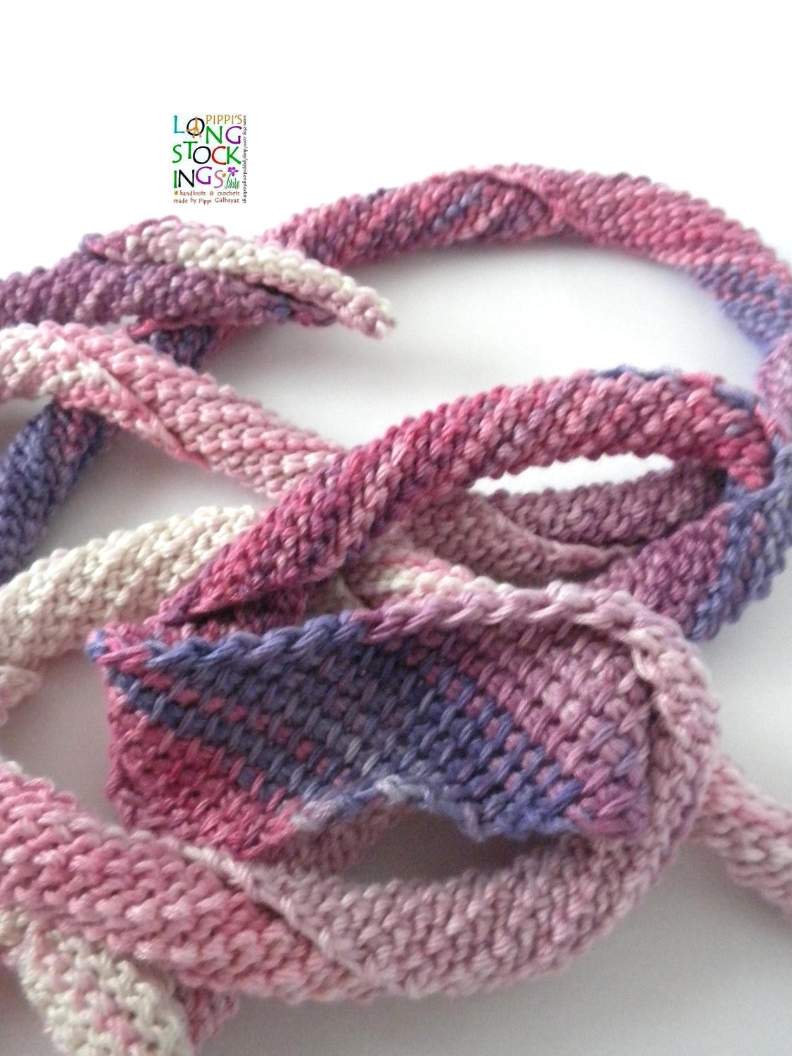 SUMMER SALE: 20% OFF, Bamboo Purples, Spiral, Skinny Scarf, Crochet Necklace, Spring, Summer, Fall, Autumn, Fashion, Off-whites, Lilac, Pink