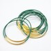 Green leather bangle bracelet, gold tubes with green real leather bracelet