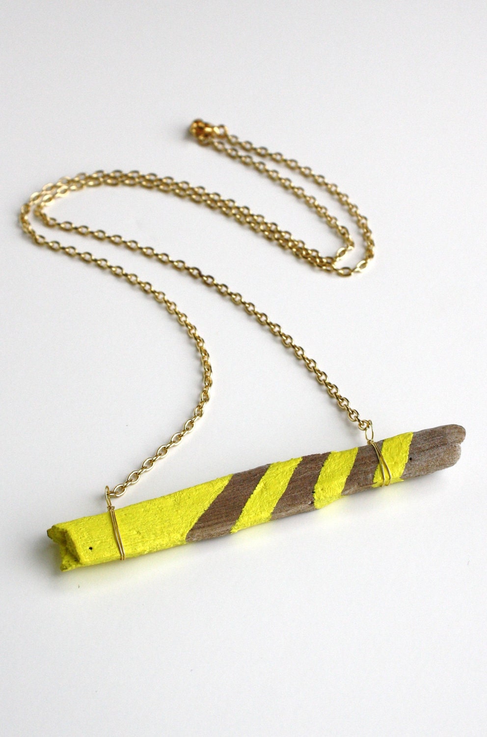 Driftwood Necklace Bar Necklace Lemon Yellow Color Block Striped
