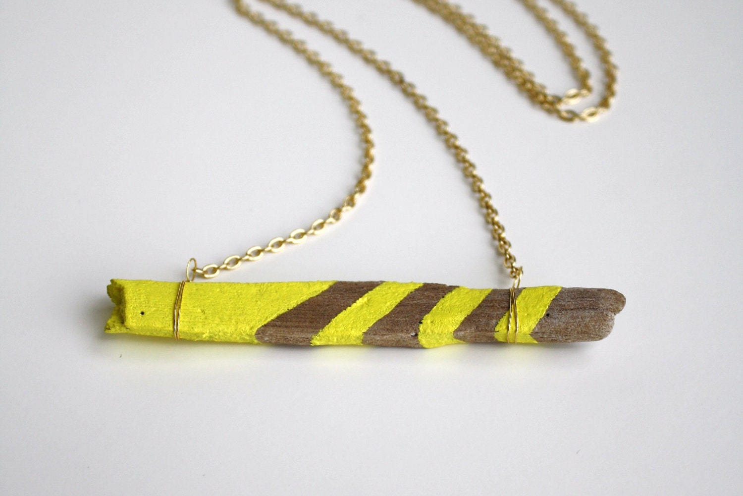Driftwood Necklace Bar Necklace Lemon Yellow Color Block Striped