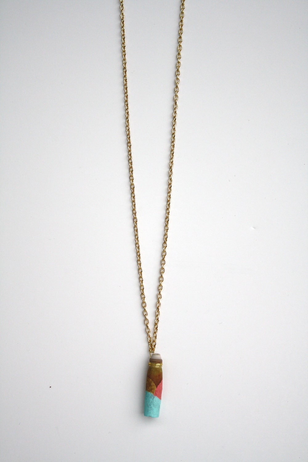 Sea Urchin Pendant Necklace - Gold, Coral Pink, Mint Green Color Block