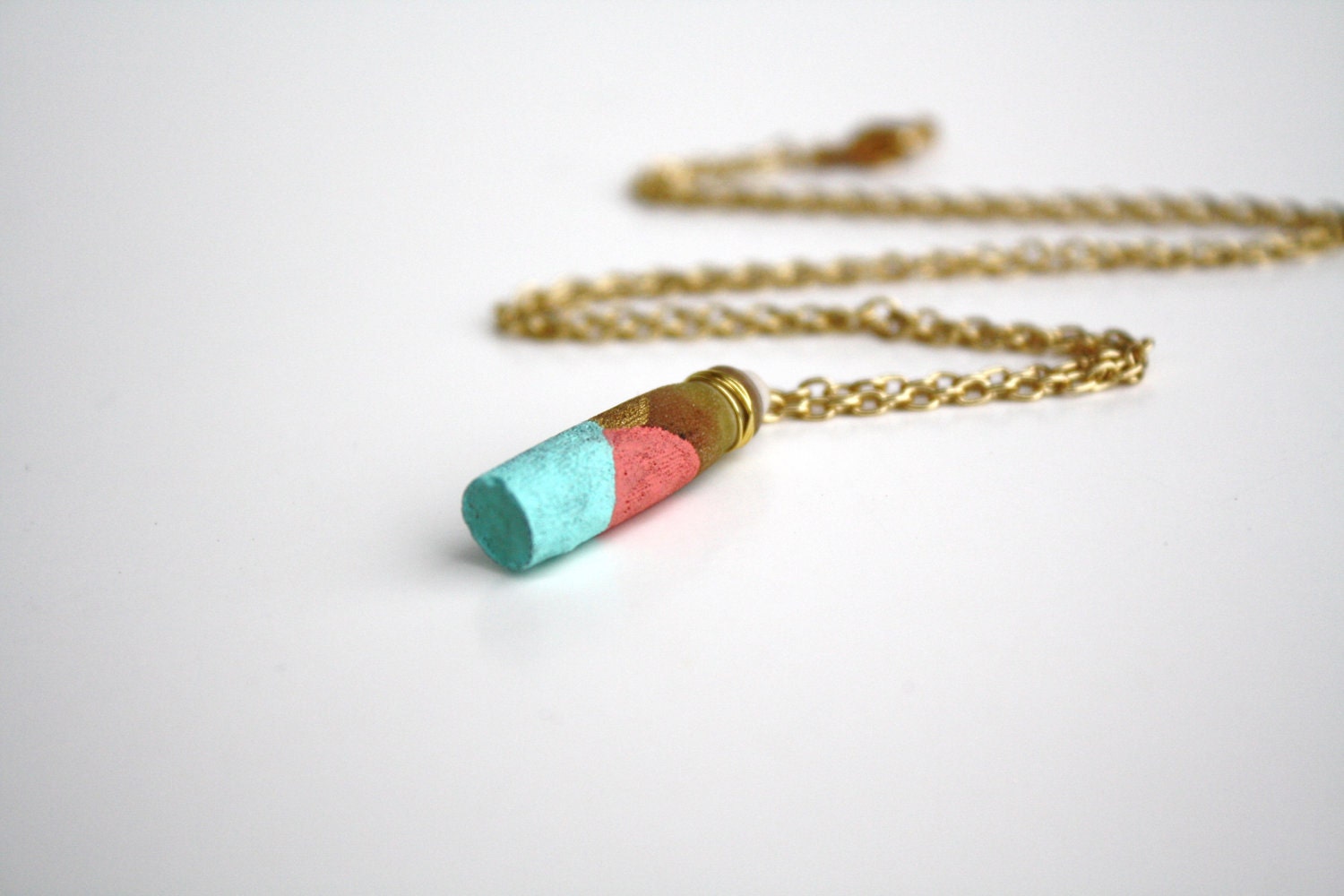 Sea Urchin Pendant Necklace - Gold, Coral Pink, Mint Green Color Block