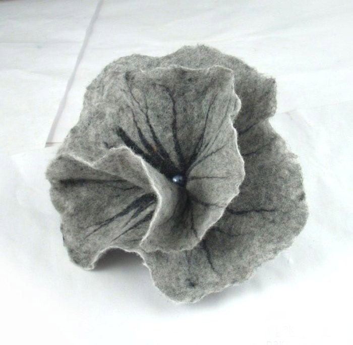 Felted Brooch Grey brooch felt flower nunofelt Nuno felt Silk Silkyfelted Eco handmade fairy floral fantasy Fiber Art boho