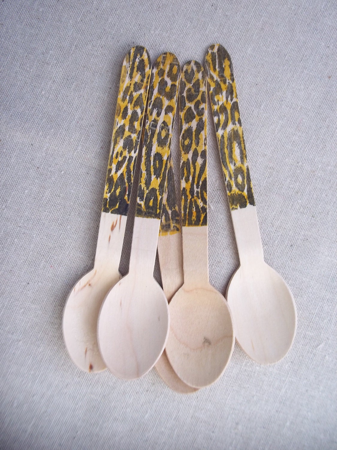 20 Premium Leopard Print  Wooden SPOONS Party Cutlery