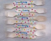 20 Happy Birthday Polka Dots Wooden Spoons or Forks  Party Cutlery