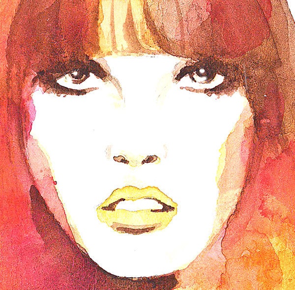 Orange Watercolor fashion art Mod Glamour A4 or 8 x 10