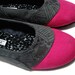 7,5 / 38 Handmade Eco-vegan Ballet Flats - Size EU 38 - USA 7,5 - Magenta and Grey - Hand Screen Printed Illustration - Recycled Tire Soles