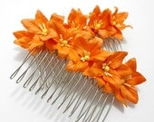 Orange Blossom Lily Set of Two Flower Hair Combs - Spring Wedding
