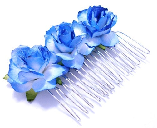 Set of Two Something Blue Rose Hair Comb Bridal Fascinator