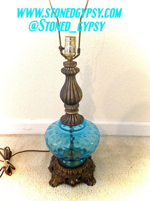 Vintage aqua blue bubble glass table lamp by StonedGypsy on Etsy