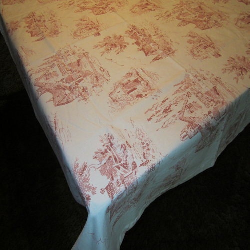 Tablecloth Toile Cranberry 54x54