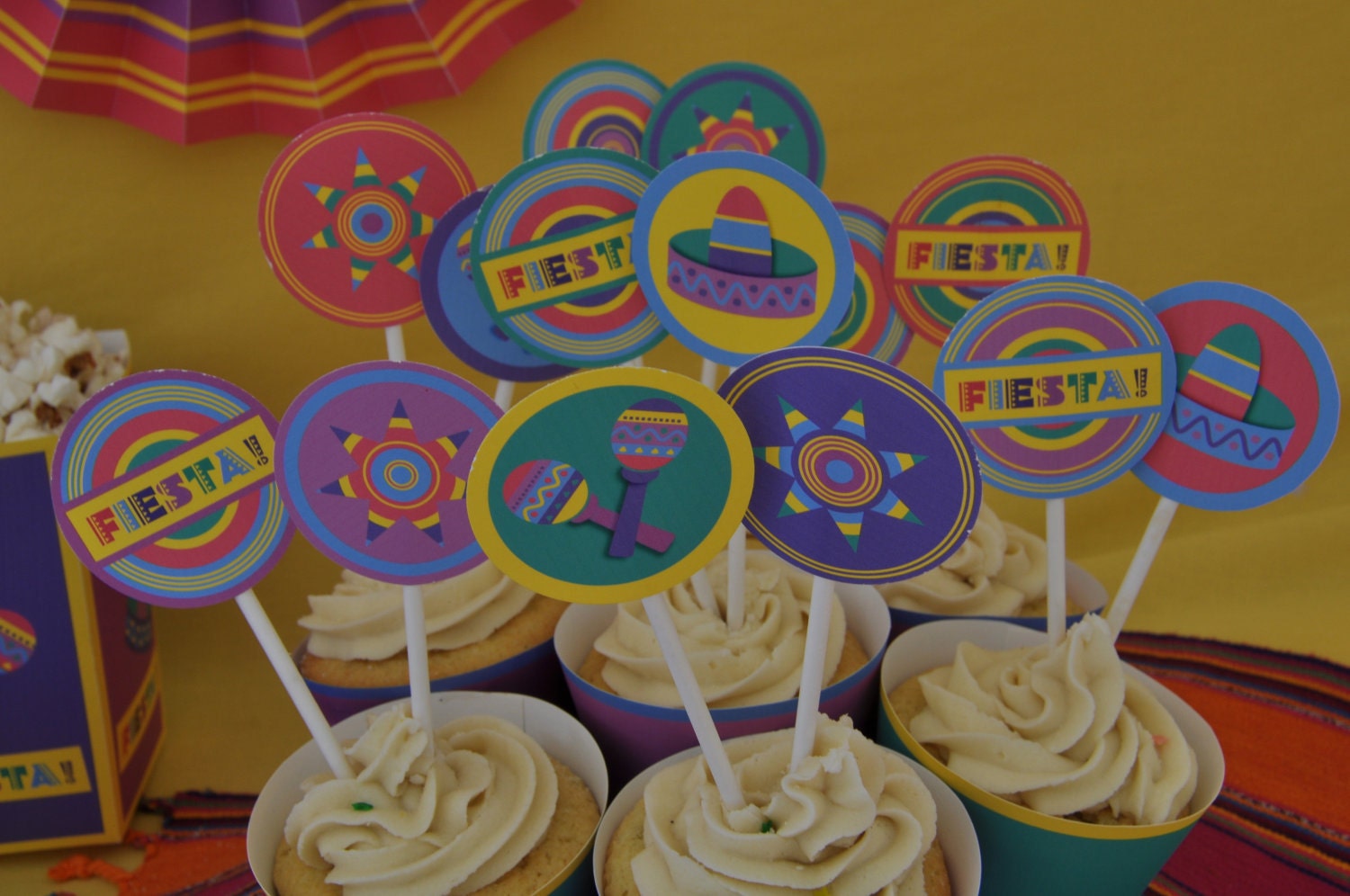 Mexican Fiesta 5 de mayo party pdf printable cupcake toppers and wrappers INSTANT DOWNLOAD Il_170x135