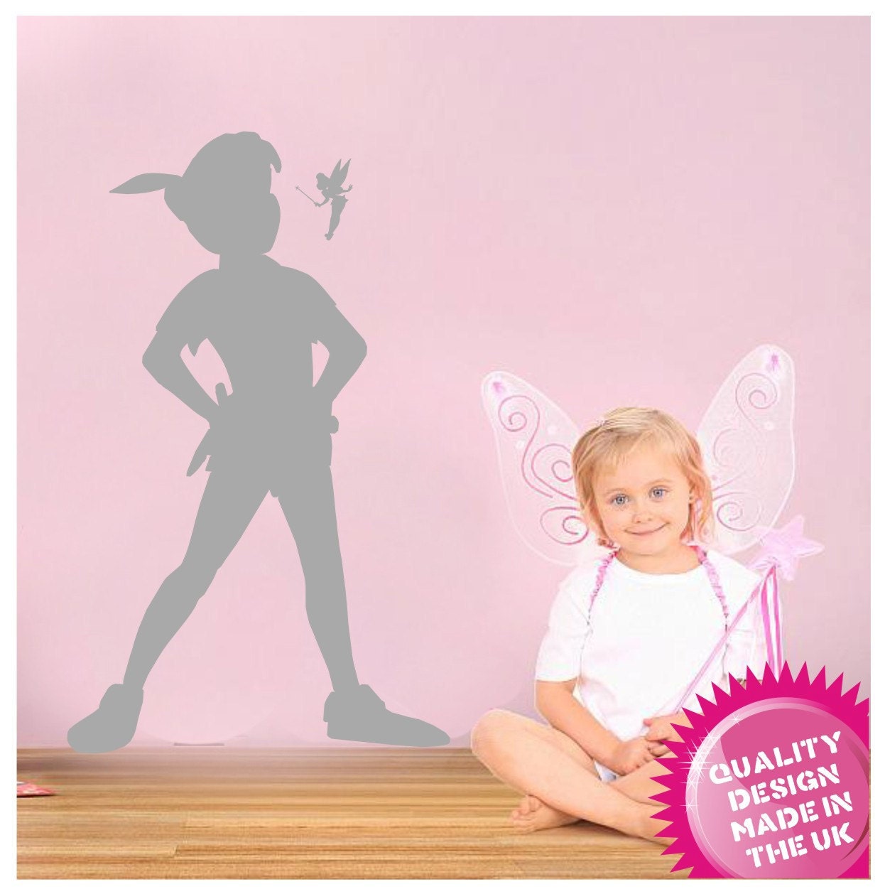 Peter Pan and tinkerbell silhouette vinyl wall decal