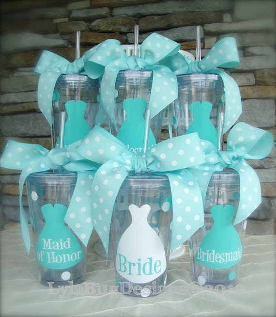 Set of 7 Bridal Party Gifts Personalized 16oz  Acrylic Tumblers