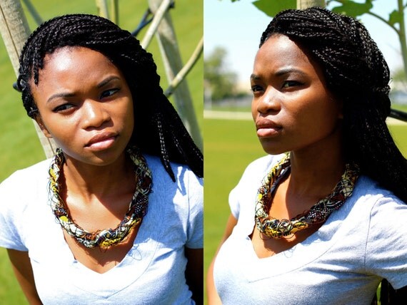 African Multi Strand Kente Rope Necklace , African Jewelry, African