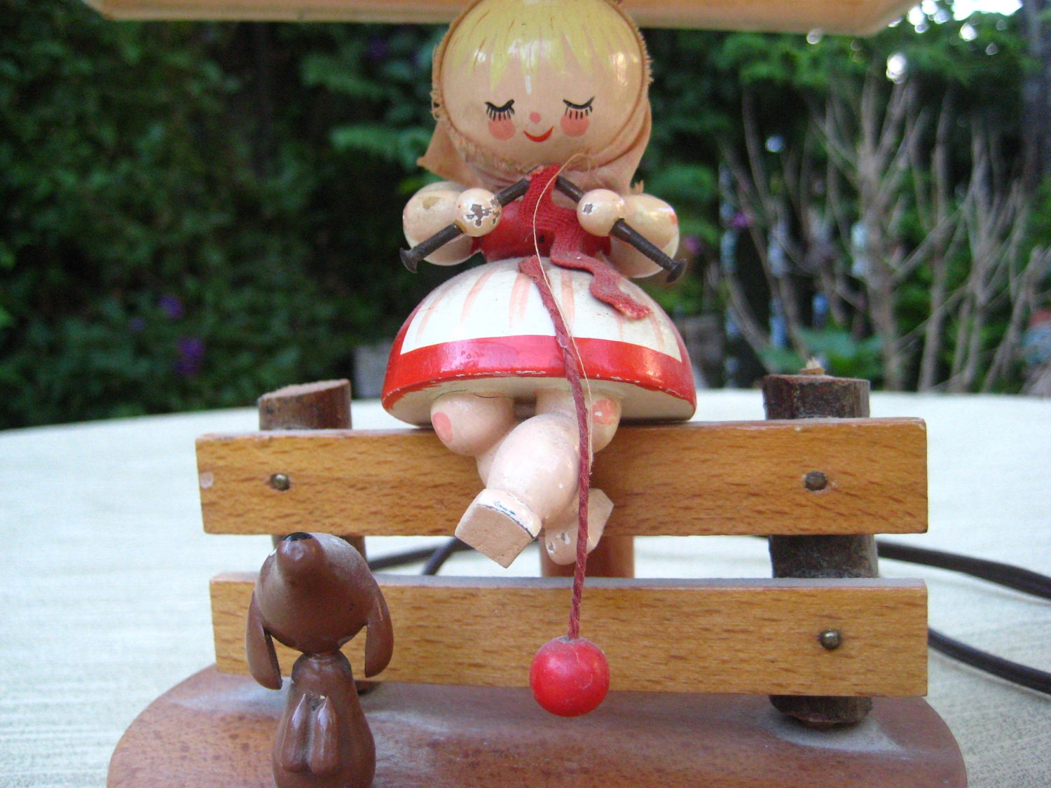 50's Vintage Childs Wooden Lamp Folk Art Figurine Lamp Childs Table Lamp