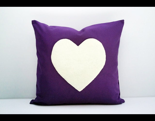 Rainbow Heart Collection : ONE 16x16 inch Handmade Decorative pillow Covers - Hand sewing - Violet - Make to Order -
