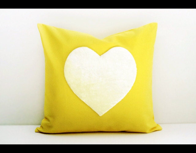 Rainbow Heart Collection : ONE 16x16 inch Handmade Decorative pillow Covers - Hand sewing - Yellow - Make to Order -