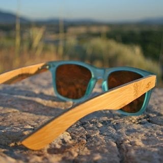 Unique Handmade Indie Hipster Vintage Retro Unisex Wayfarer Ray-Ban Style Blue Turquoise Wooden Sunglasses. Made with Bamboo