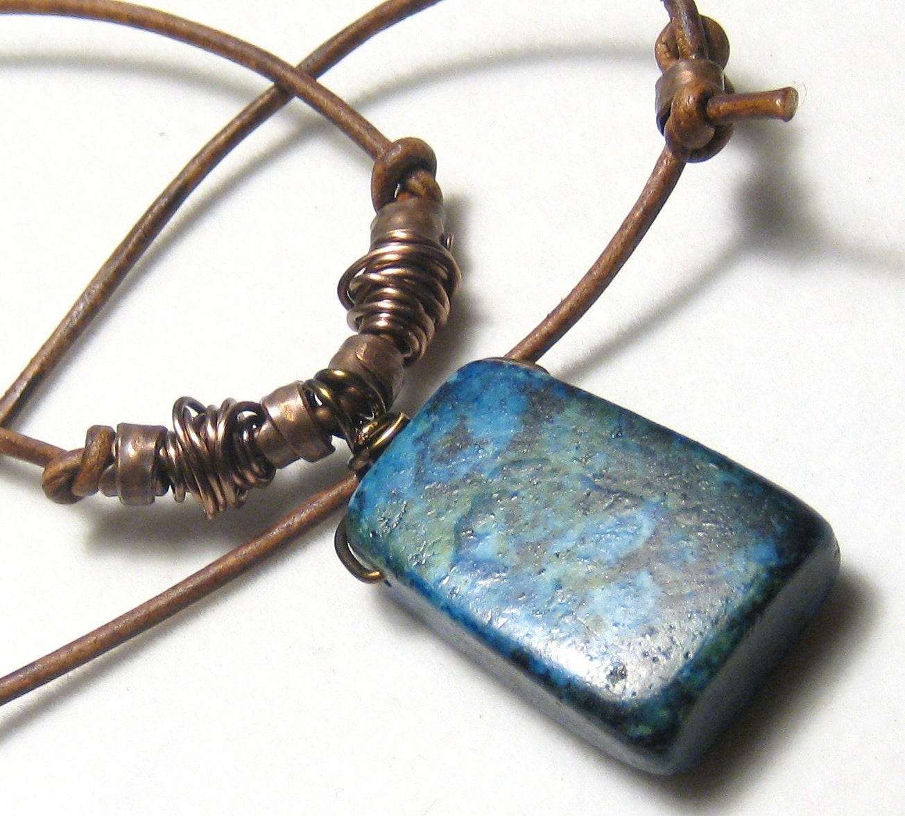 Blue African Jasper Leather Necklace