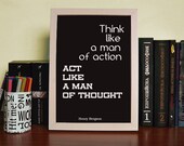 Typography Poster Quote Print Art A4 8 x 11 Think like a man of action Black White