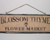 Blossom Tyme Flower Market sign on natural burlap with wood frame customize FREE SHIPPING