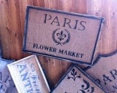 French Country Paris Flower Market sign on natural burlap with wood frame customize FREE SHIPPING