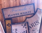 French Country French Flower Market sign on natural burlap with wood frame FREE SHIPPING