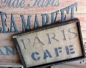 French Country Paris Cafe sign on natural burlap with wood frame customize FREE SHIPPING