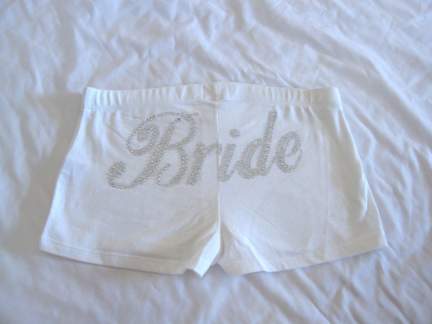 Bride Shorts. Rhinestone White Honeymoon Booty Shorts Panties. Wedding Gift.