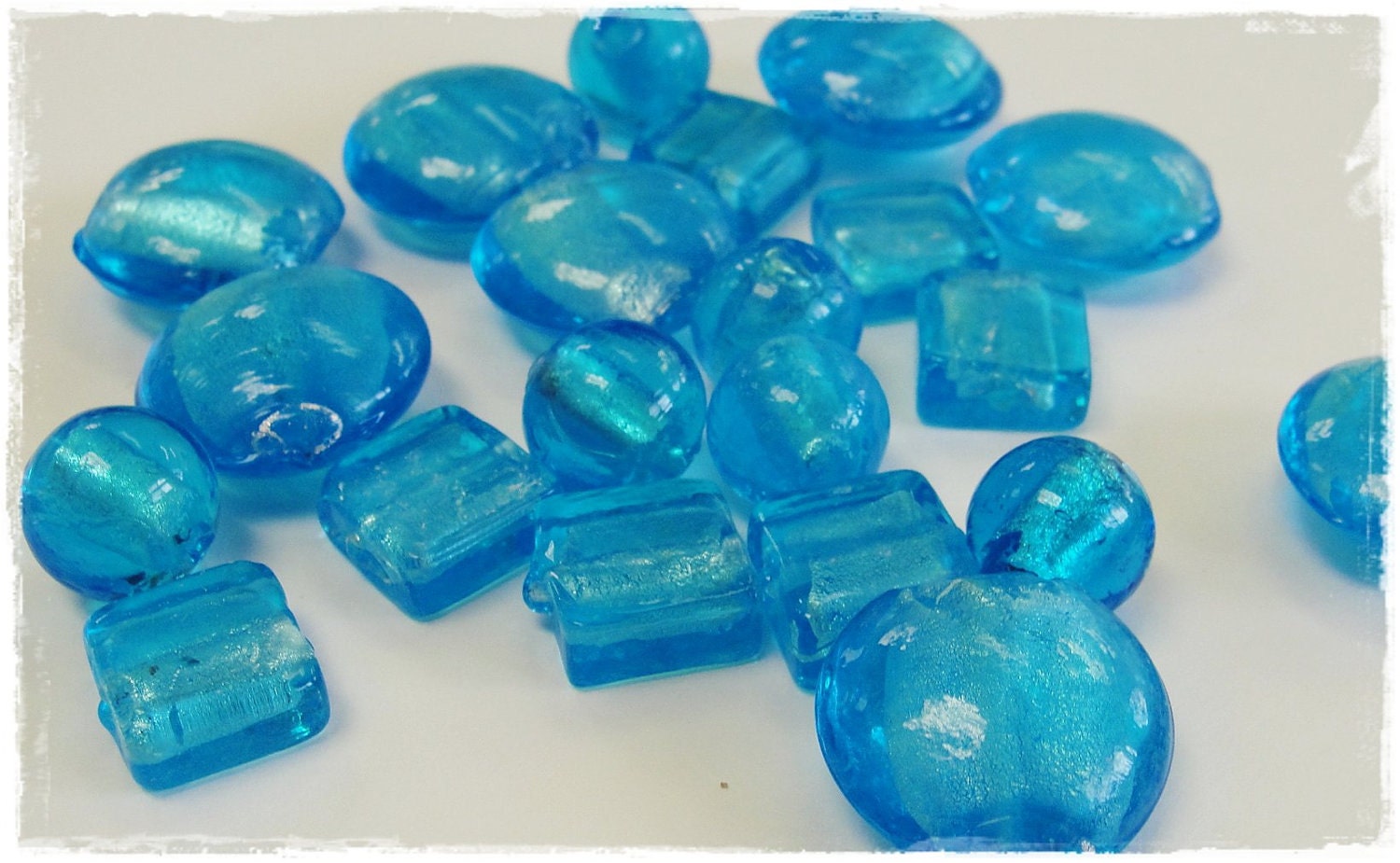 100 Shiny Foiled Glass Bead - Square, Round, and Large Flat, assorted shapes in navy, turquoise, amber, pink, topaz, lime, smoke, amethyst