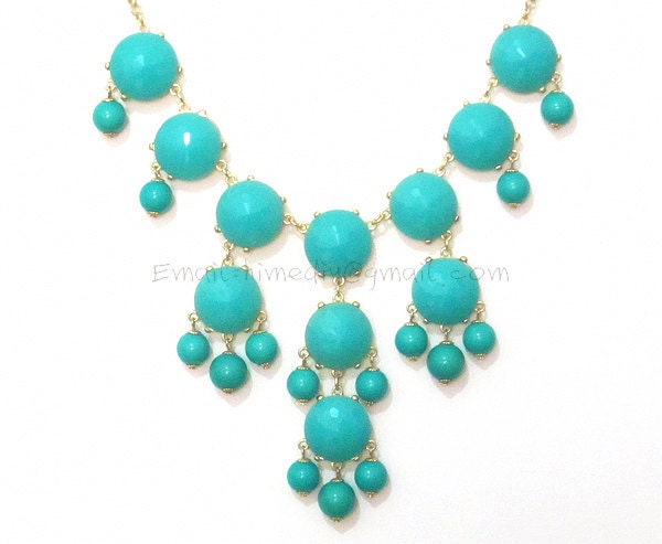 Turquoise (E) - Big Size Faceted Bubble Statement Necklace - Gold Tone ( D731-C42Y )