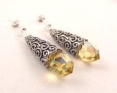 Sterling Silver Yellow  Sunshine Crystal Bead Stud dangle Earrings
