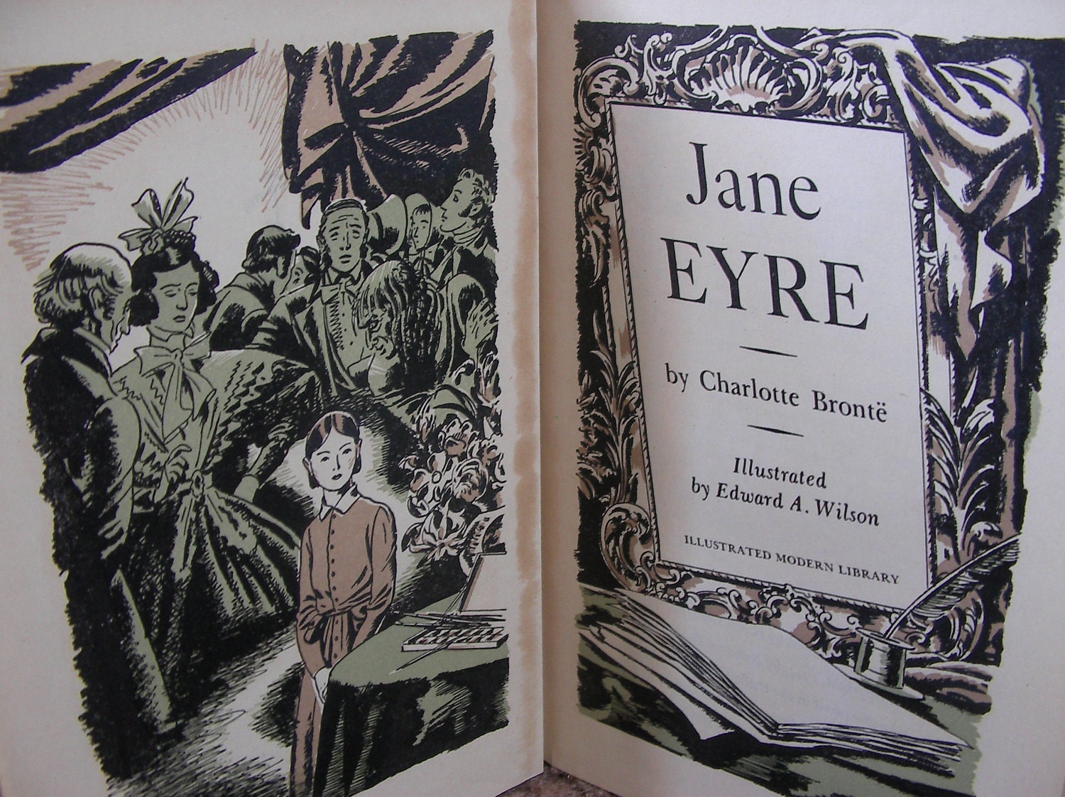 Rare 1944  Jane Eyre by Charlotte Bronte.  Antique Illustrated Edition