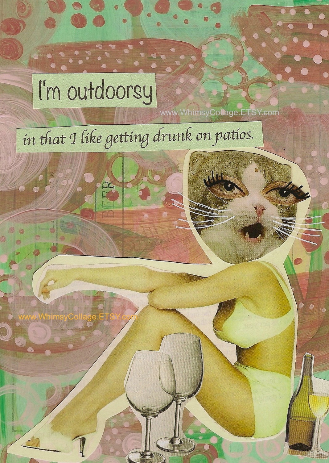I'm Outdoorsy in that I like Getting Drunk on Patios -  Funny Sexy Art Collage- 8 x 10 Print