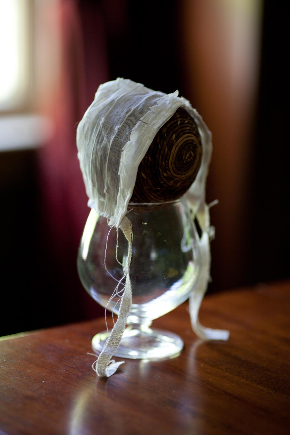 vintage style bonnet 0 to 3 months - reclaimed fabrics