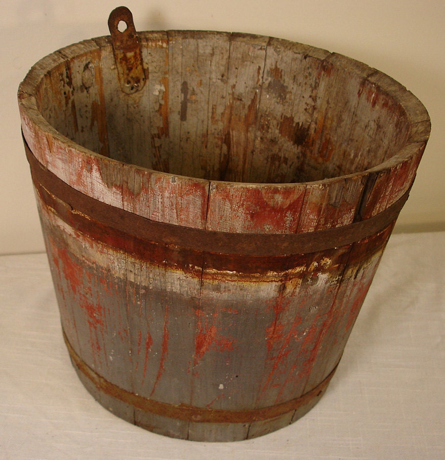 Primitive Maple Sap Bucket in Old Paint Red by WoodworkerChris