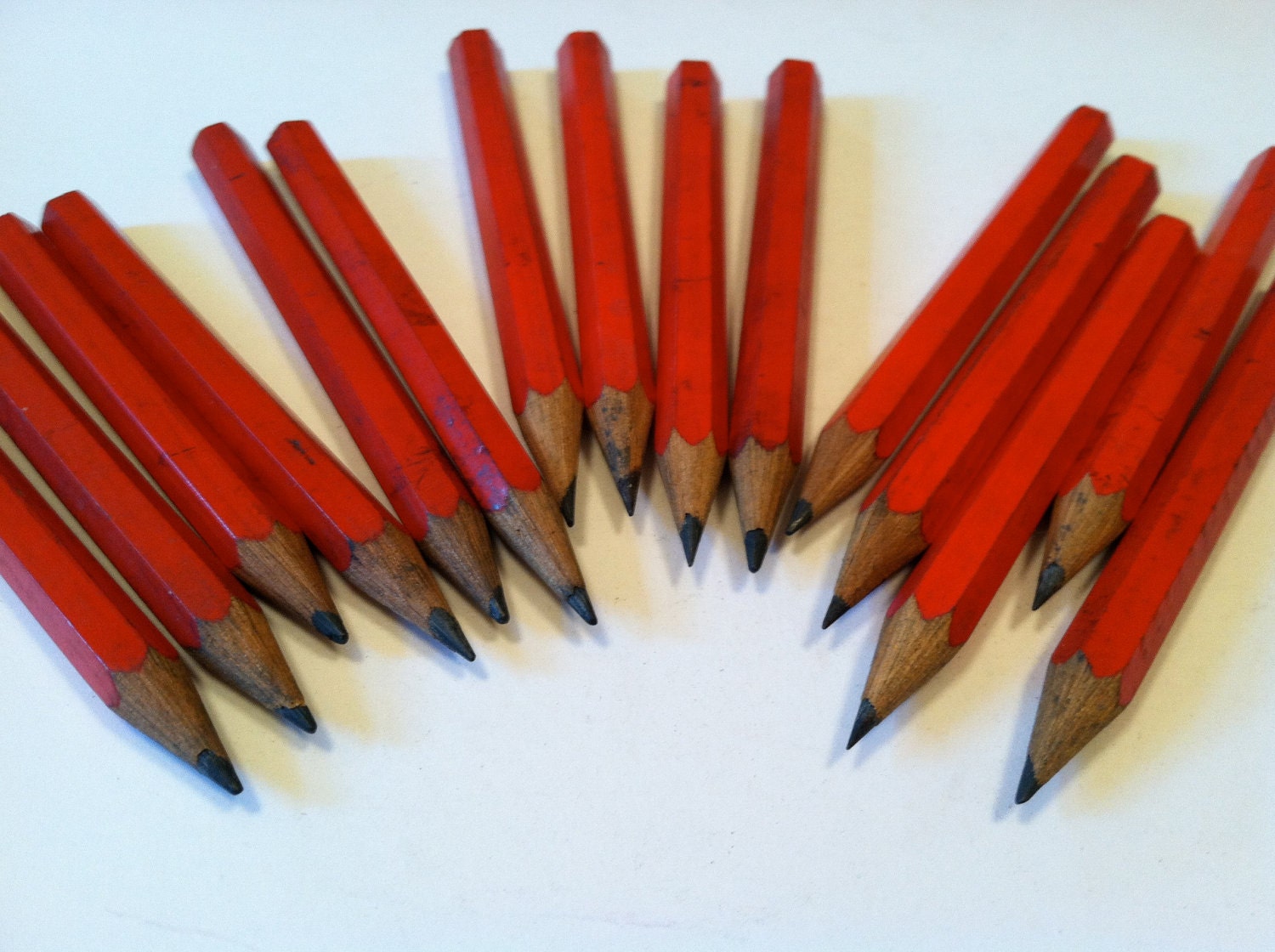 Mini pencils wood, Vintage small round bright red office supplies, old school, party supplies