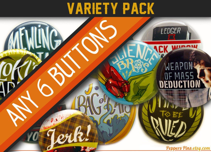 2" Pinback Button Custom Variety Pack - Any 6 Buttons