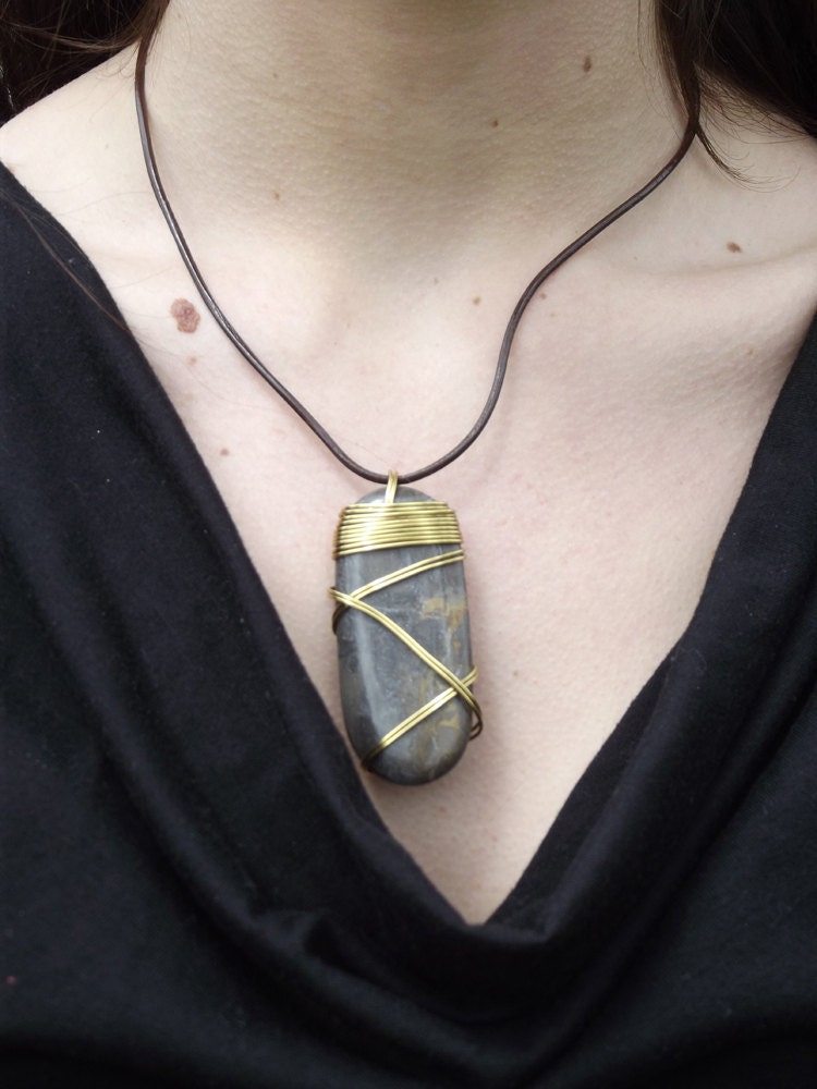 SALE Handmade Wire-Wrapped Green Marble Pendant