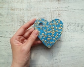 Shabby chic heart ornament home decor rustic shabby chic kitchen decor azure blue gold