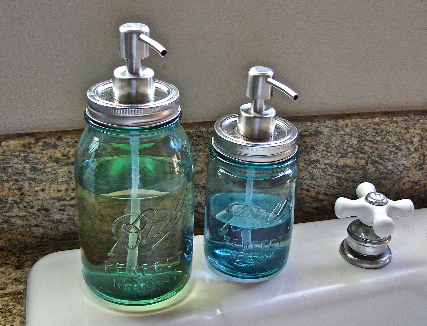 Hand Made Brushed Stainless Steel Mason Jar Pump LId For Soap or Lotion