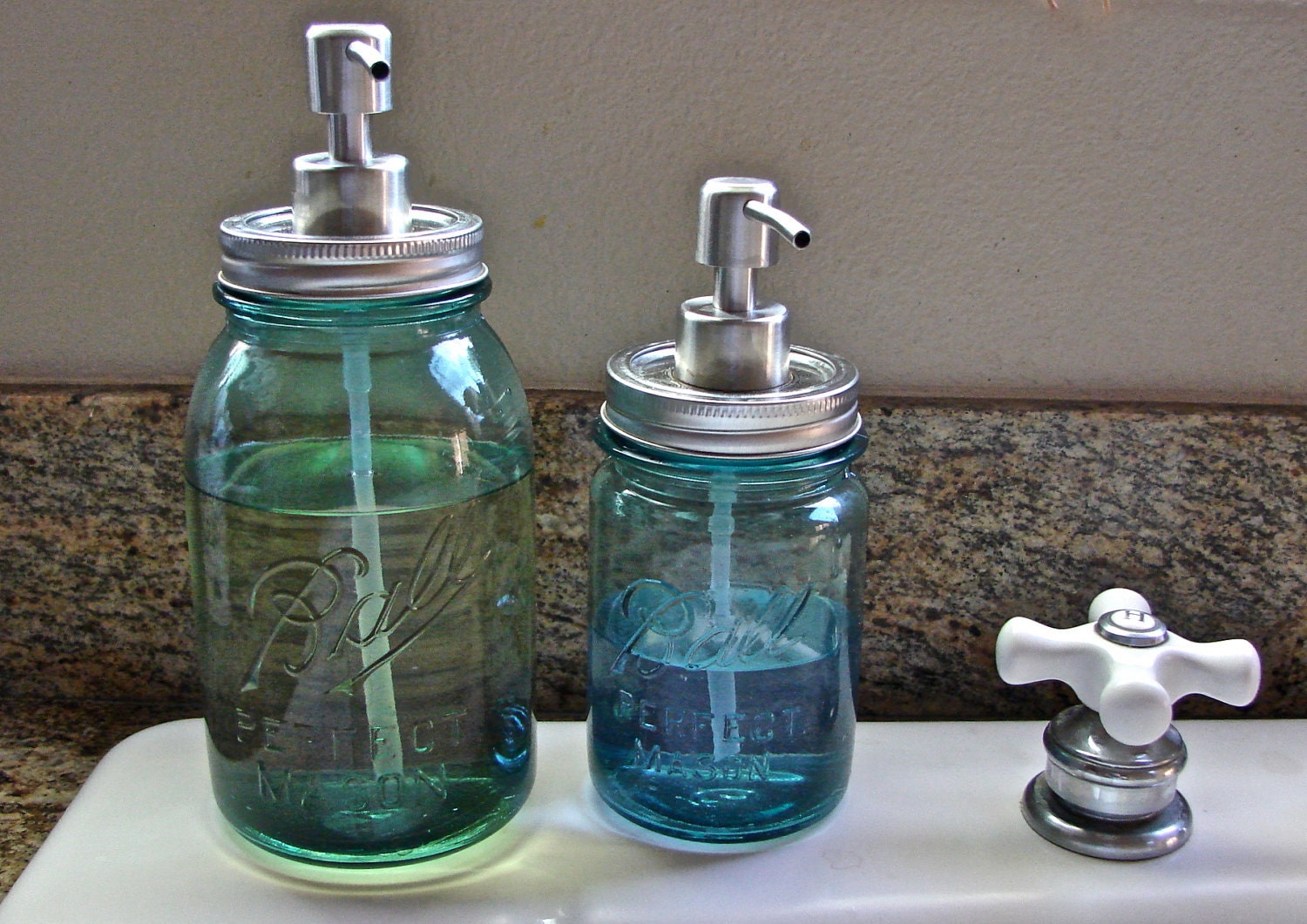 Hand Made Brushed Stainless Steel Mason Jar Pump LId For Soap or Lotion