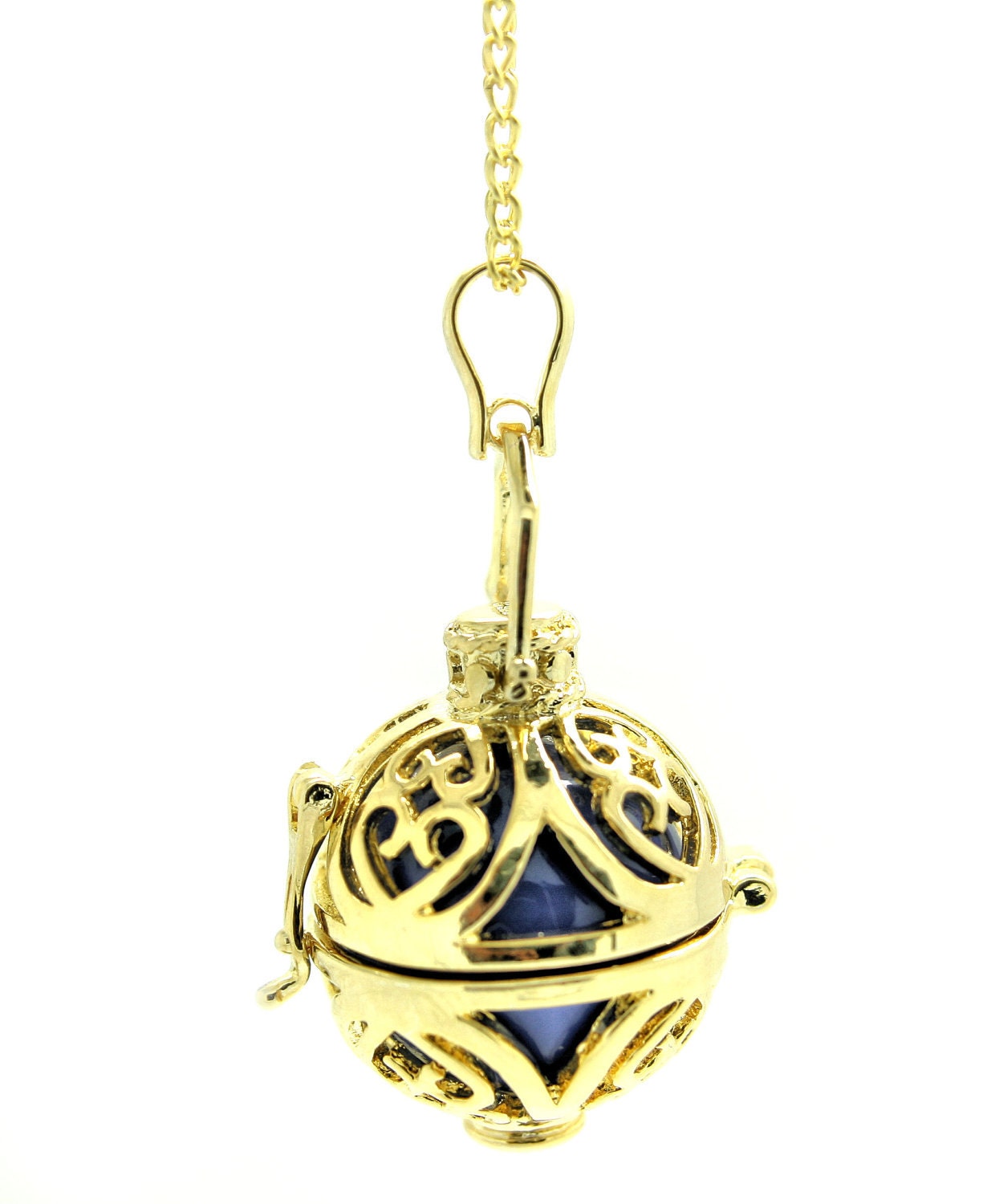 Gold Cage Pregnancy Maternity Necklace Mexican Bola Harmony Necklace with PURPLE Ball GC5