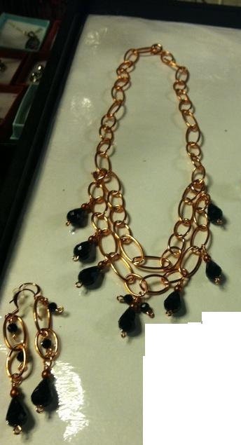 This is Quite Unique Adjustable Copper Necklace with Matching Earrings.