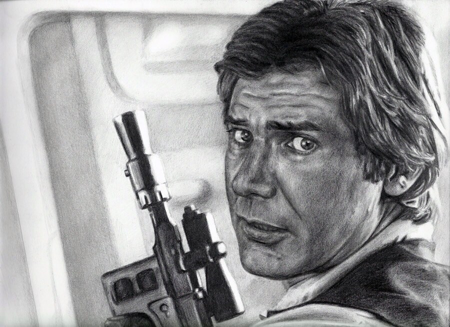 Han Solo Harrison Ford Drawing Print by JohnDiBiaseArt on Etsy